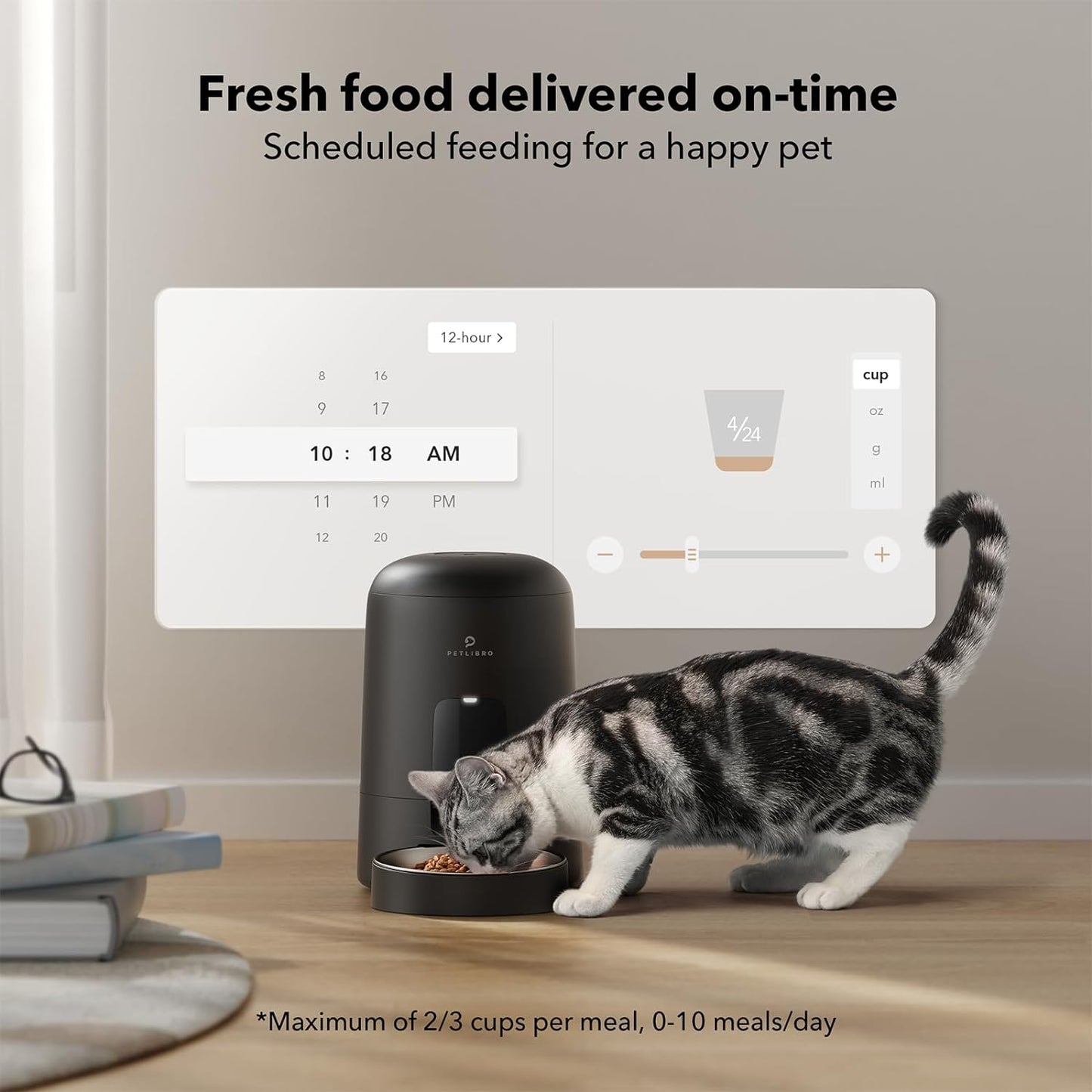 Smart Wi-Fi Automatic Cat Feeder - Rechargeable 2L Pet Food Dispenser with 30-Day Battery Life for Cats & Dogs - Timed Feeding Made Easy