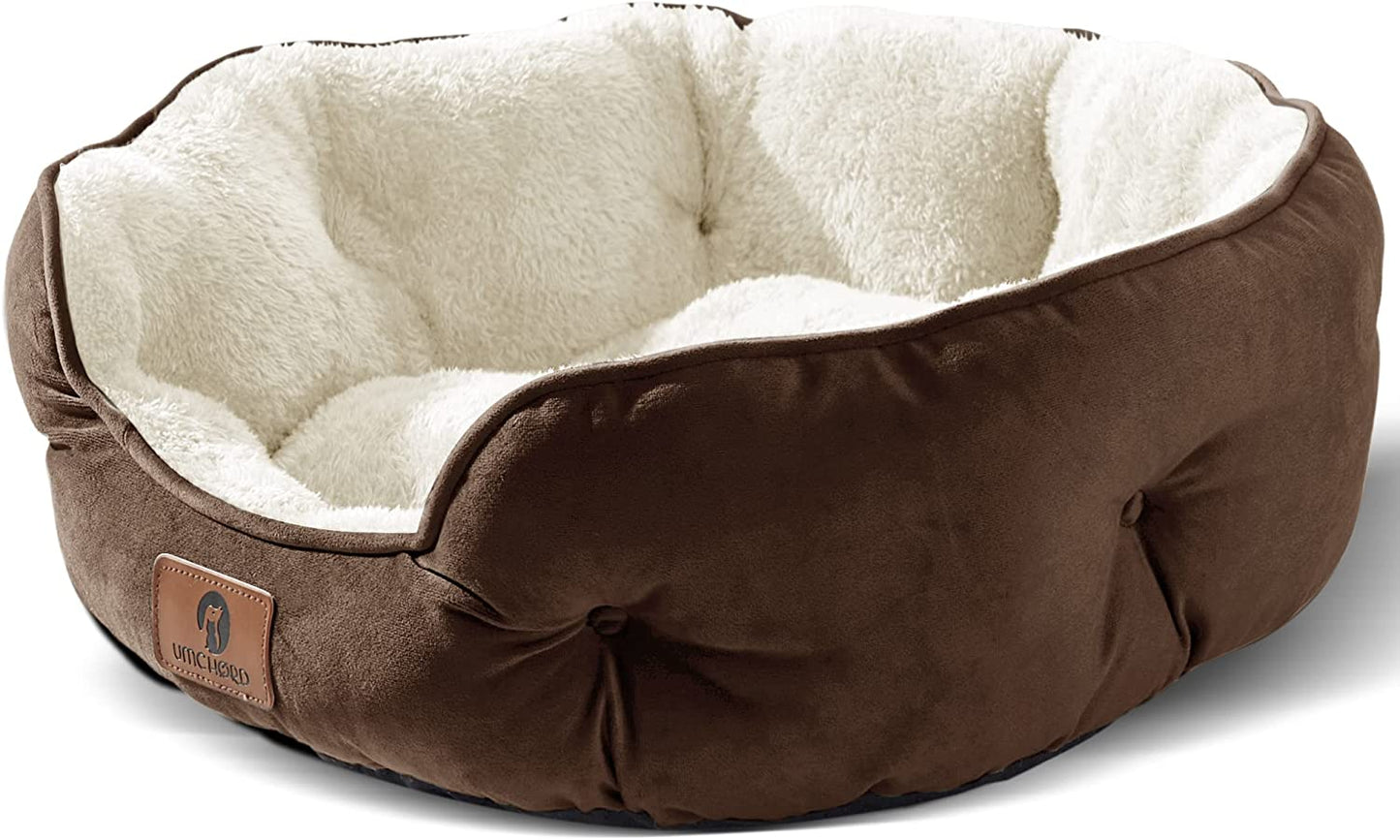 Cozy & Stylish Small Dog Bed - Extra Soft, Machine Washable, Anti-Slip & Water-Resistant for Puppies and Kitties - 20 Inches, Brown