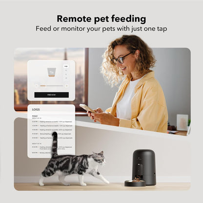 Smart Wi-Fi Automatic Cat Feeder - Rechargeable 2L Pet Food Dispenser with 30-Day Battery Life for Cats & Dogs - Timed Feeding Made Easy