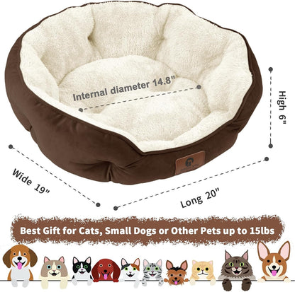 Cozy & Stylish Small Dog Bed - Extra Soft, Machine Washable, Anti-Slip & Water-Resistant for Puppies and Kitties - 20 Inches, Brown